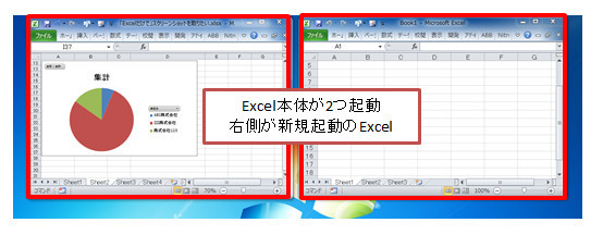 Excel本体が2つ起動された状態